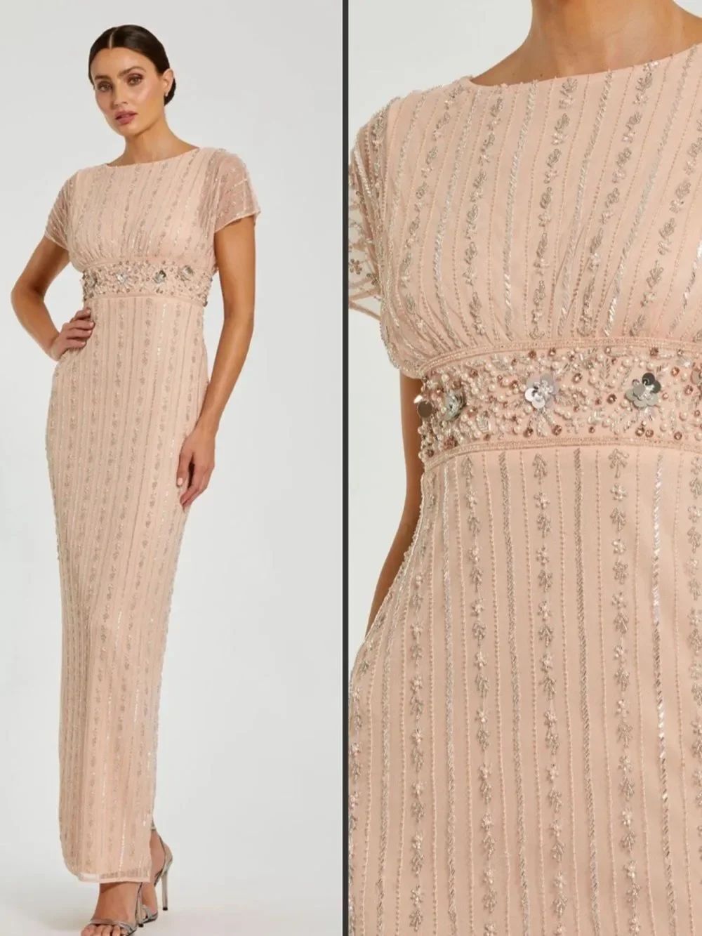 NWT Mac Duggal 94147 Pink Beaded Blouson Column Gown Size 6